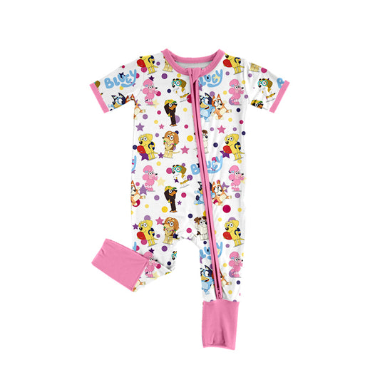 Preorder(moq 5)Baby Infant Girls Friends Dogs Cartoon Zip Rompers