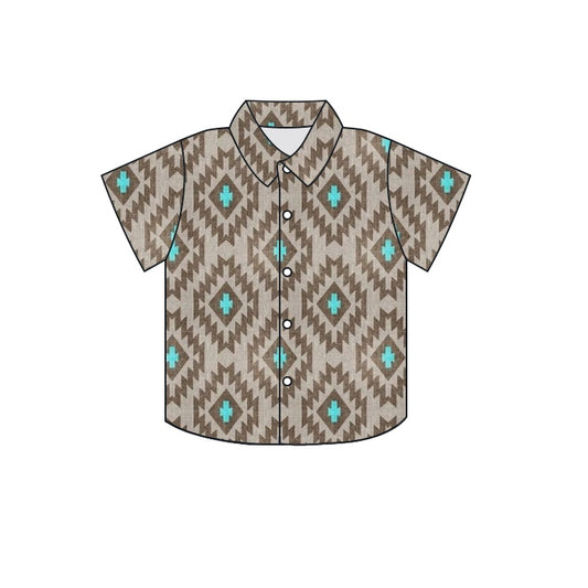 Baby Boys Western Turquoise Aztec Buttons Short Sleeve Tee Shirts Tops preorder(moq 5)