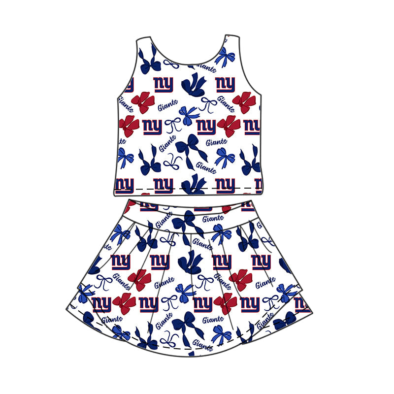 Preorder (moq 5)Baby Girls Sleeveless Bows New York Giants Top Skirt Short Team Clothes Sets