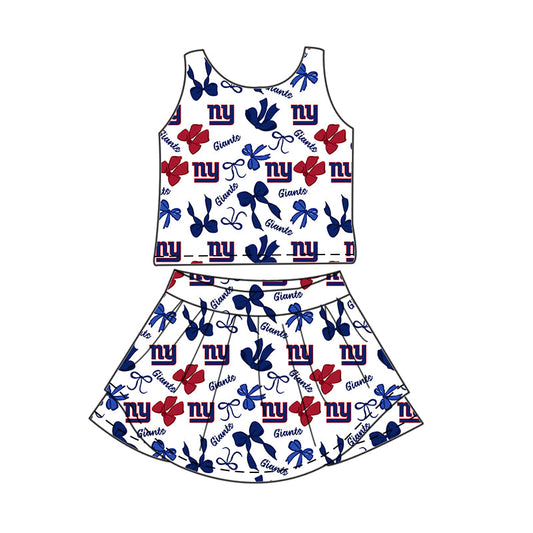 Preorder (moq 5)Baby Girls Sleeveless Bows New York Giants Top Skirt Short Team Clothes Sets