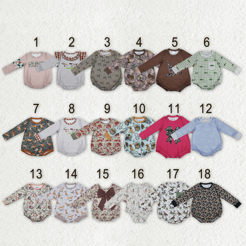 Sibling Baby Boys Girls Long Sleeves Camo Deer Dogs Ducks Hunting Rompers