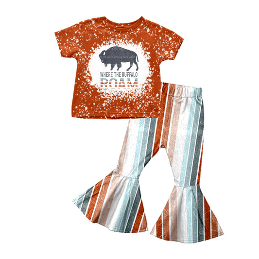 Baby Girls Cow Western Tee Shirts Tops Stripes Bell Pants Clothes Sets preorder(moq 5)