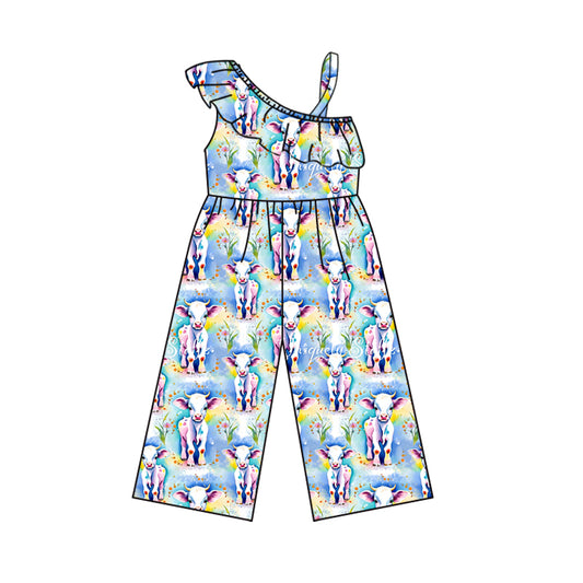 Baby Girls Goats One Shoulder Western Top Pants Jumpsuits Preorder(moq 5)