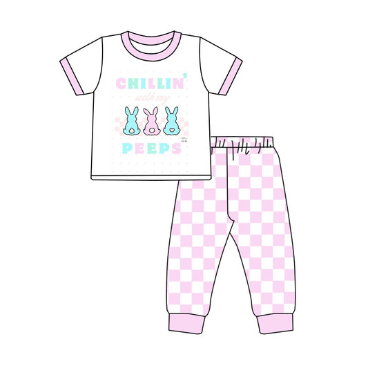 Baby Girls Easter Chillin with my peeps Pink Top Pants Pajamas Clothes Sets preorder(MOQ 5)