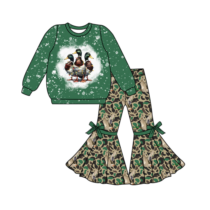 Baby Girls Christmas Ducks Top Camo Bell Pants Clothes Sets preorder(MOQ 5)