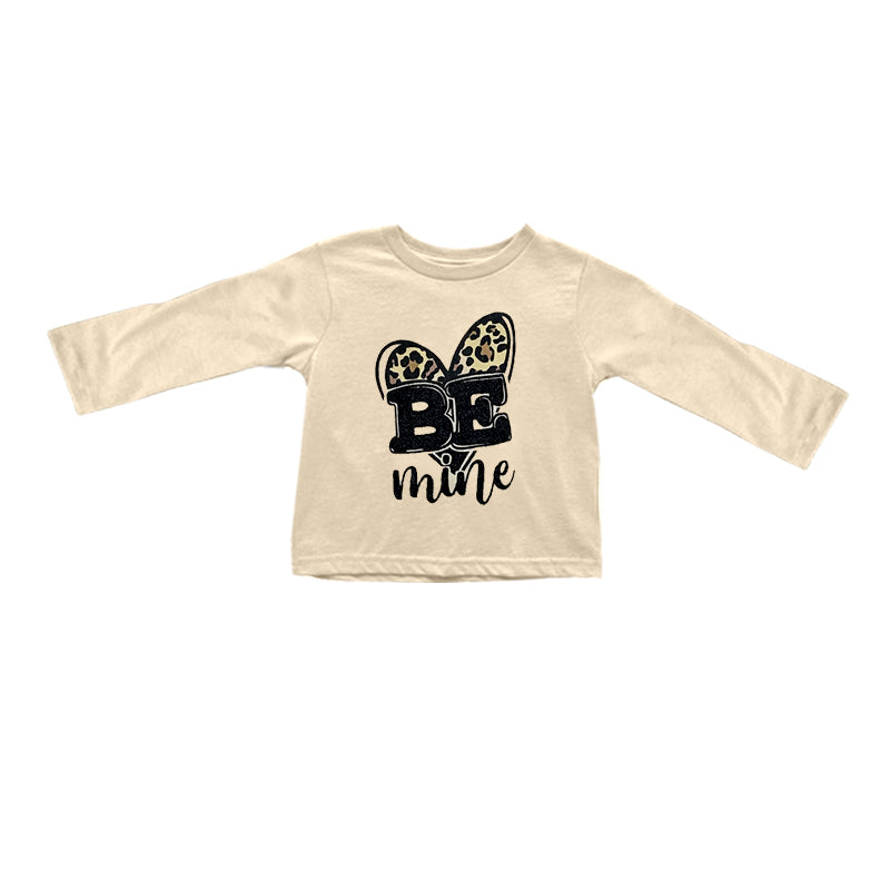 Baby Girls Be Mine Hearts Leopard Valentines Long Sleeve Shirts preorder(MOQ 5)