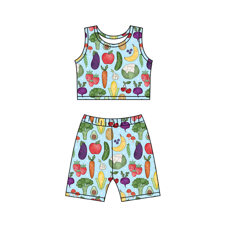 Baby Girls Summer Vegetable Top Biking Shorts Clothes Sets preorder (moq 5)
