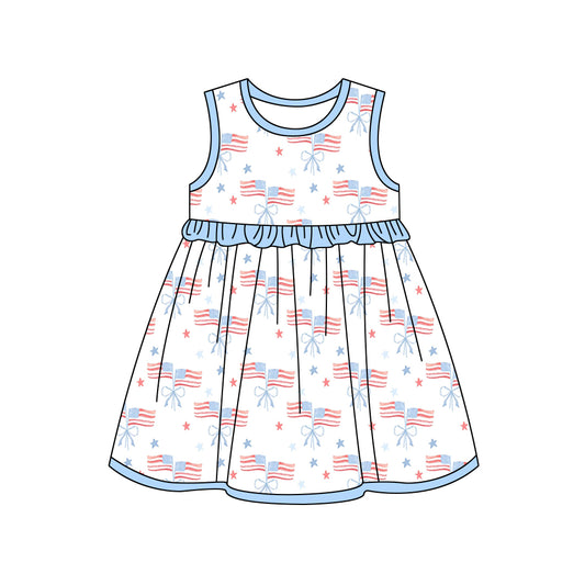 Baby Girls 4th Of July Flags Sleeveless Knee Length Dresses preorder (moq 5)