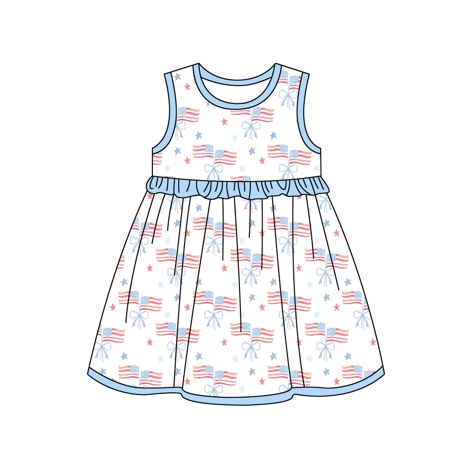 Baby Girls 4th Of July Flags Sleeveless Knee Length Dresses preorder (moq 5)