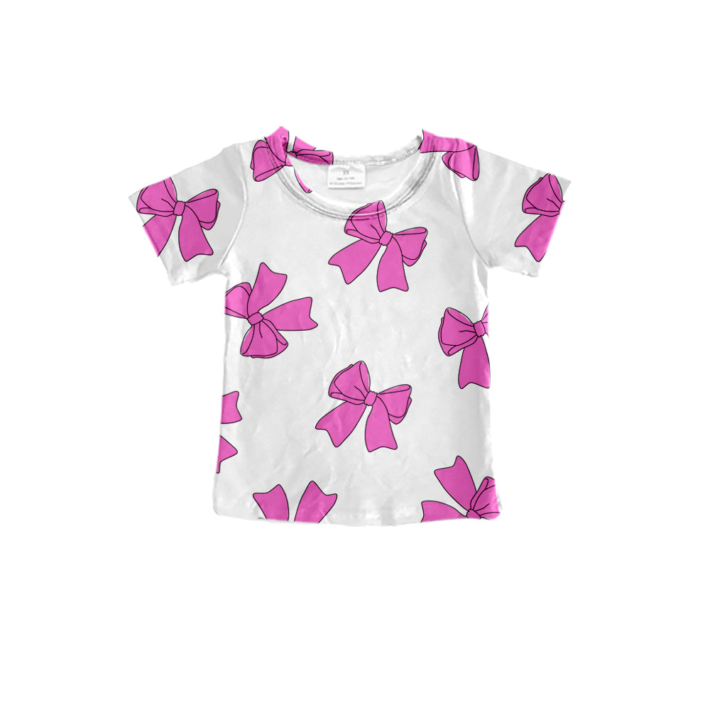 Preorder (moq 5)Baby Girls Pink Bows Short Sleeve Tee Shirts Tops