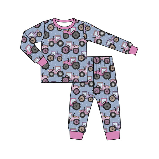 Baby Girls Pink Tractors Farm Tee Shirt Top Pants Pajamas Clothes Sets Preorder(moq 5)