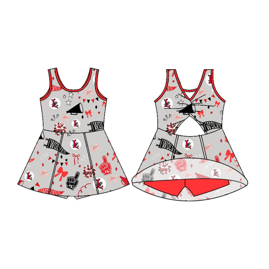Preorder (moq 5)Baby Girls Sleeveless Wolves Bow Team Shorts Team Dresses