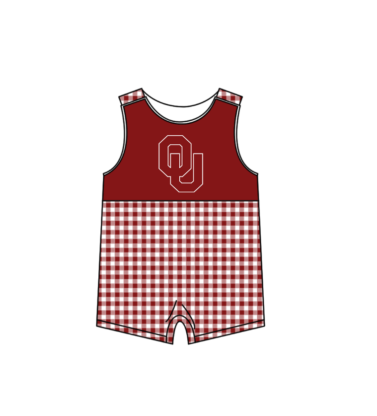 Preorder (moq 5)Baby Boys Sleeveless OU Checked Team Rompers