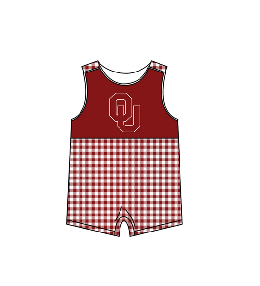 Preorder (moq 5)Baby Boys Sleeveless OU Checked Team Rompers