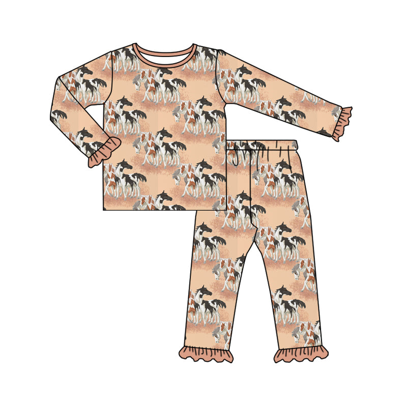 Baby Girls Western Horses Tee Top Pants Pajamas Clothes Sets preorder(MOQ 5)