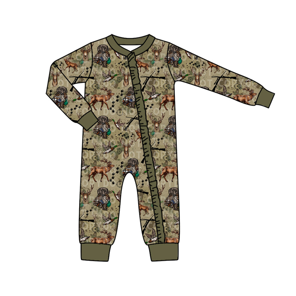 Baby Girls Fall Deers Hunting Long Sleeve Zip Rompers preorder(moq 5)