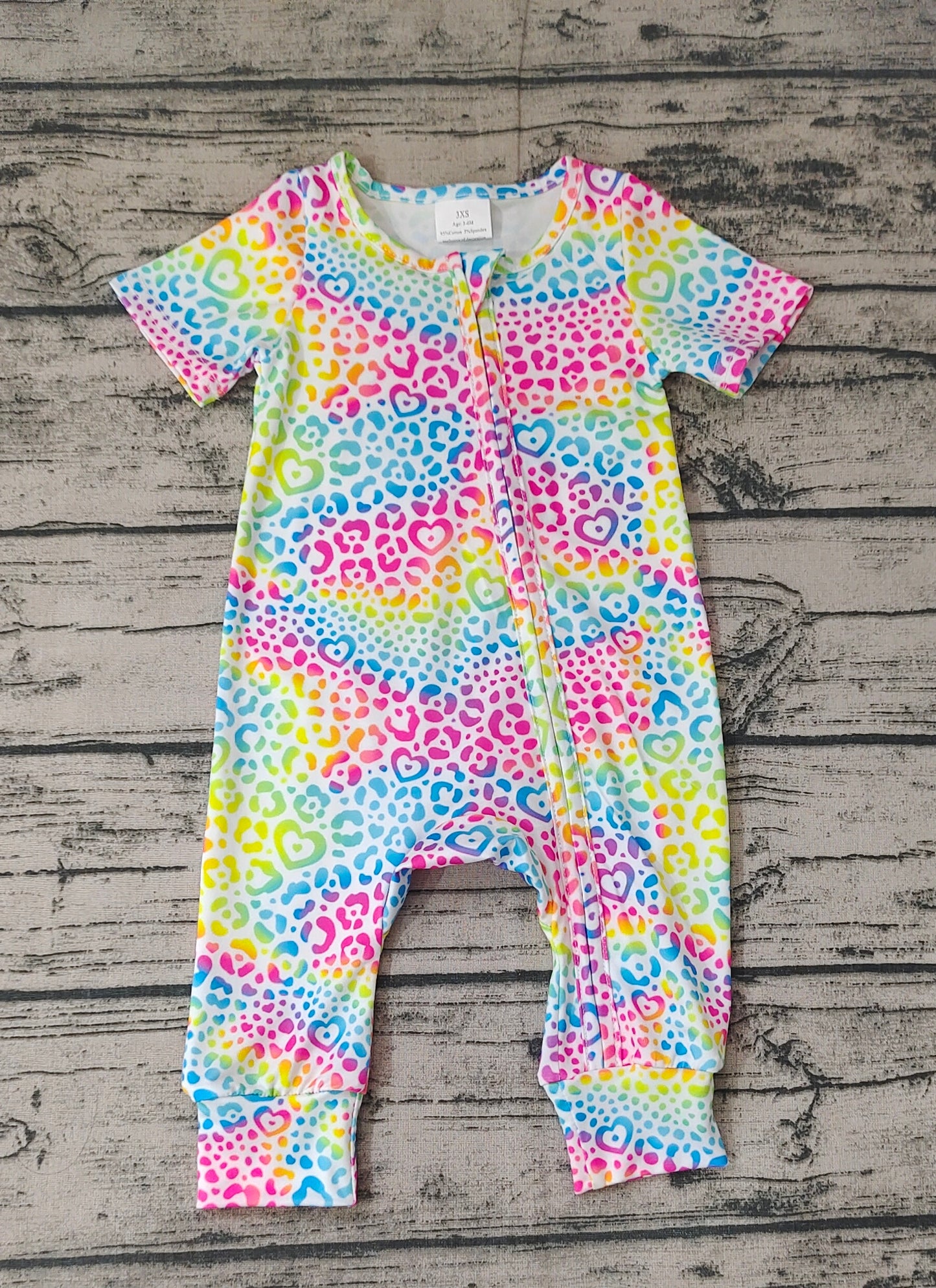 Baby Infant Girls Colorful Leopard Zip Short Sleeve Rompers