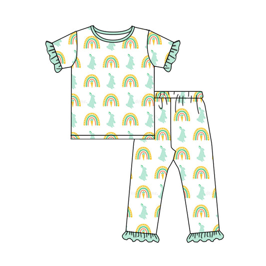 Baby Girls Rainbow Easter Rabbit Tee Shirts Pants Pajamas Clothes Sets preorder(moq 5)