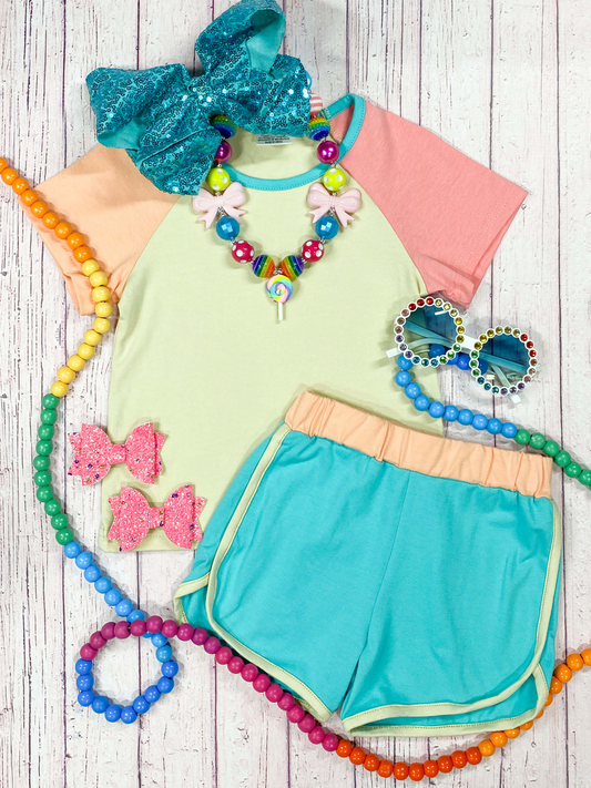 Baby Girls Cotton Raglan Top Sports Shorts Clothes Sets Preorder(moq 5)