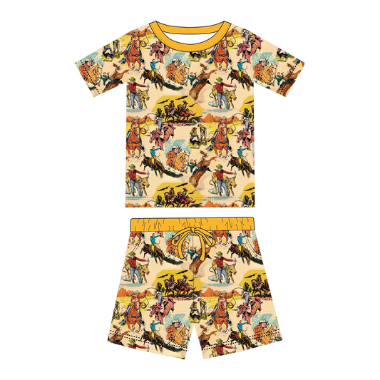 Preorder moq 5 Adult Women Horse Rodeos Top Pockets Short Pajamas Set