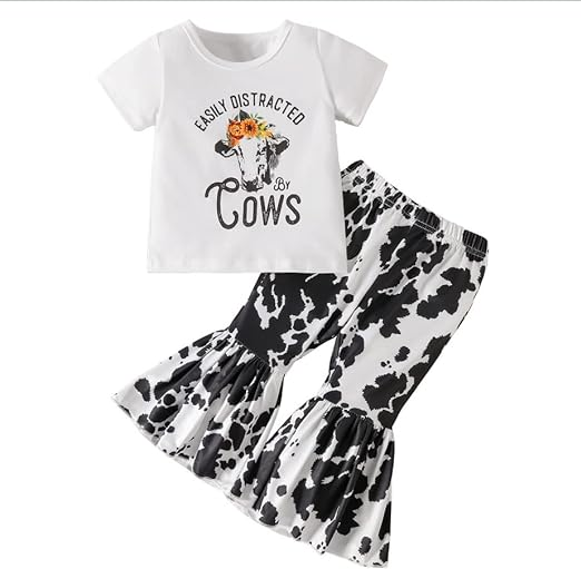 Baby Girls Western Cows Shirt Top Black Bell Pants Clothes Sets preorder (moq 5)