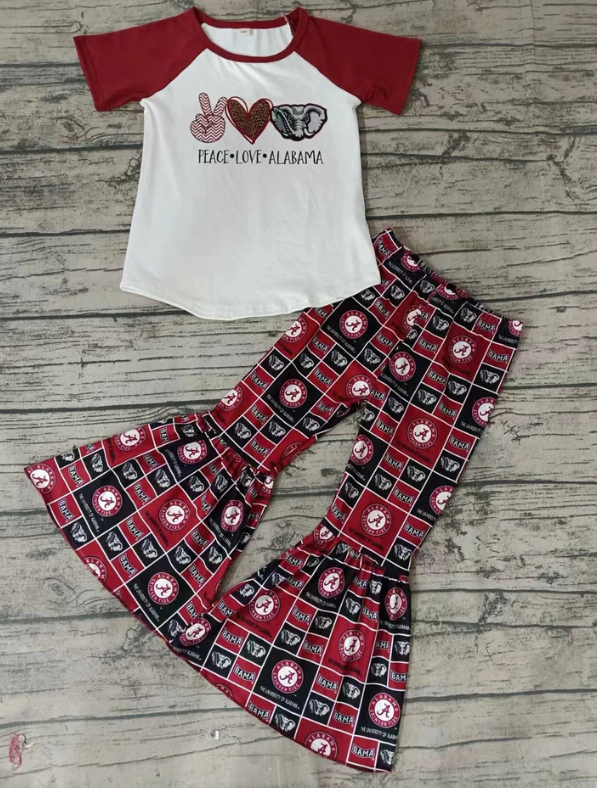 Preorder moq 5 Baby Girls Alabama Team Top Bell Pants Clothes Sets