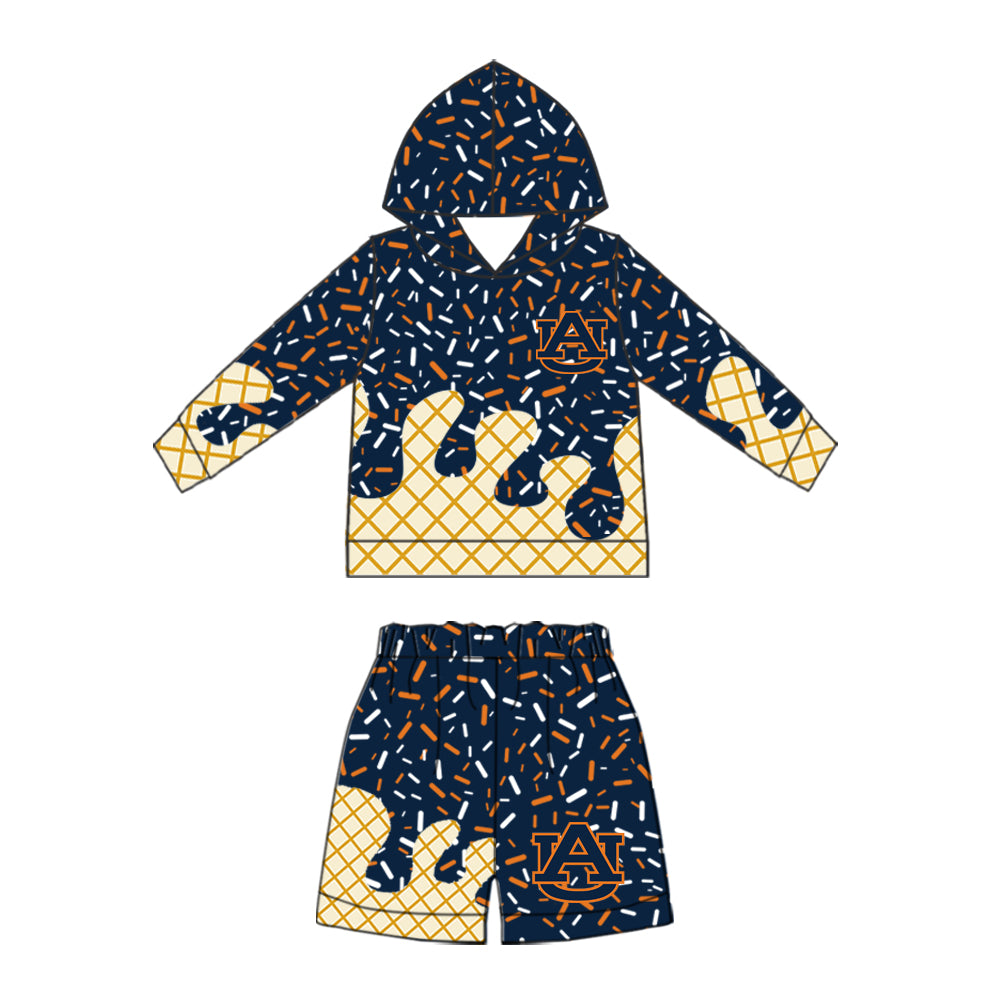 Preorder (moq 5) Baby Boys Sprinkles Auburn Hoodie Short Team Clothes Sets