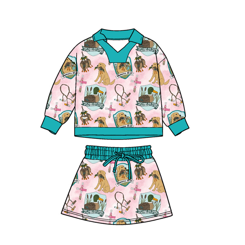 Preorder(moq 5) Baby Girls Ducks Dogs Long Sleeve Top Shorts Hunting Clothes Sets