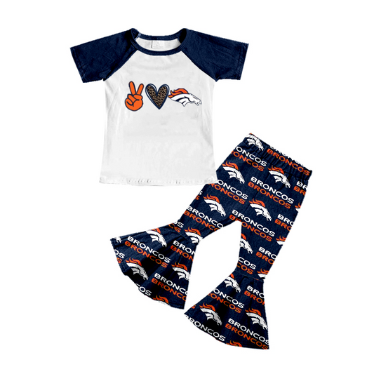 Preorder (moq 5)Baby Girls Broncos Team Top Bell Pants Clothes Sets