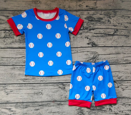 Baby Boys Blue Baseball Tee Tops Shorts Pajamas Clothing Sets
