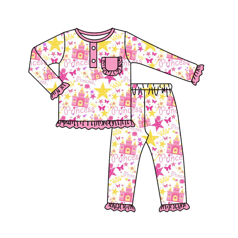 Baby Girls Castle Princess Top Pants Pajamas Clothes Sets Preorder(moq 5)