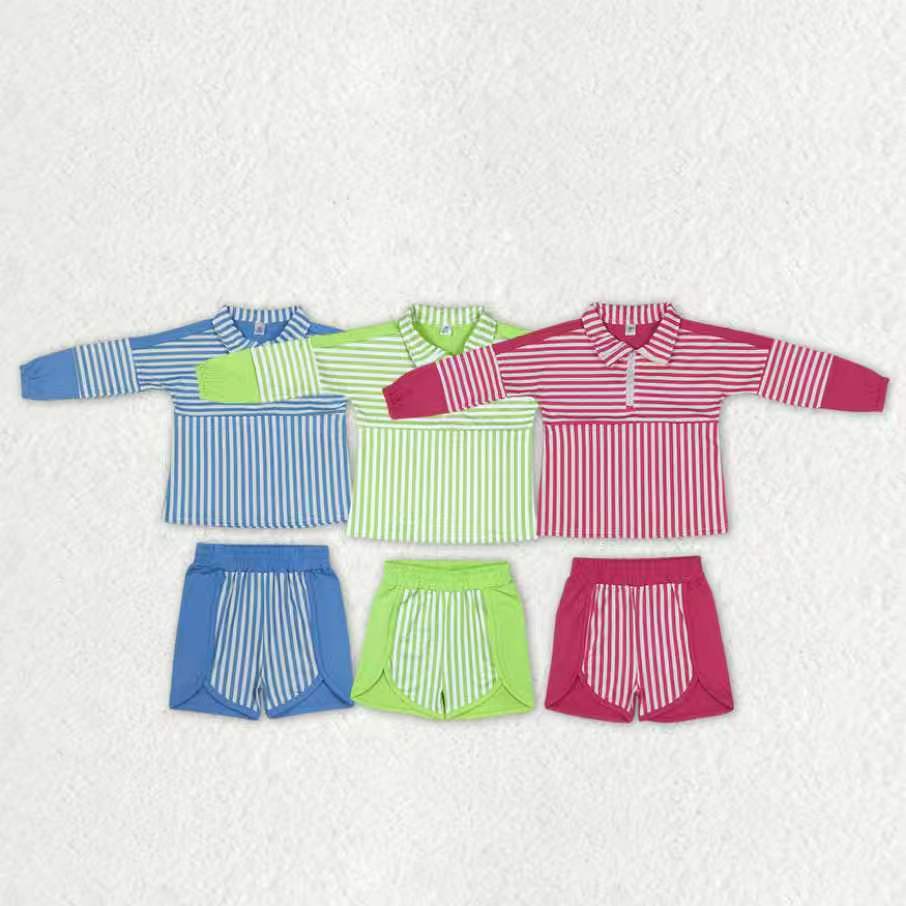 Sibling Baby Girls Long Sleeve Stripe Zip Pullovers Top Shorts Yoga Active Clothes Sets