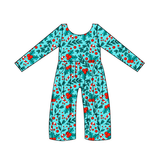 Baby Girls Christmas Candy Cane Leaves Jumpsuits Preorder(moq 5)