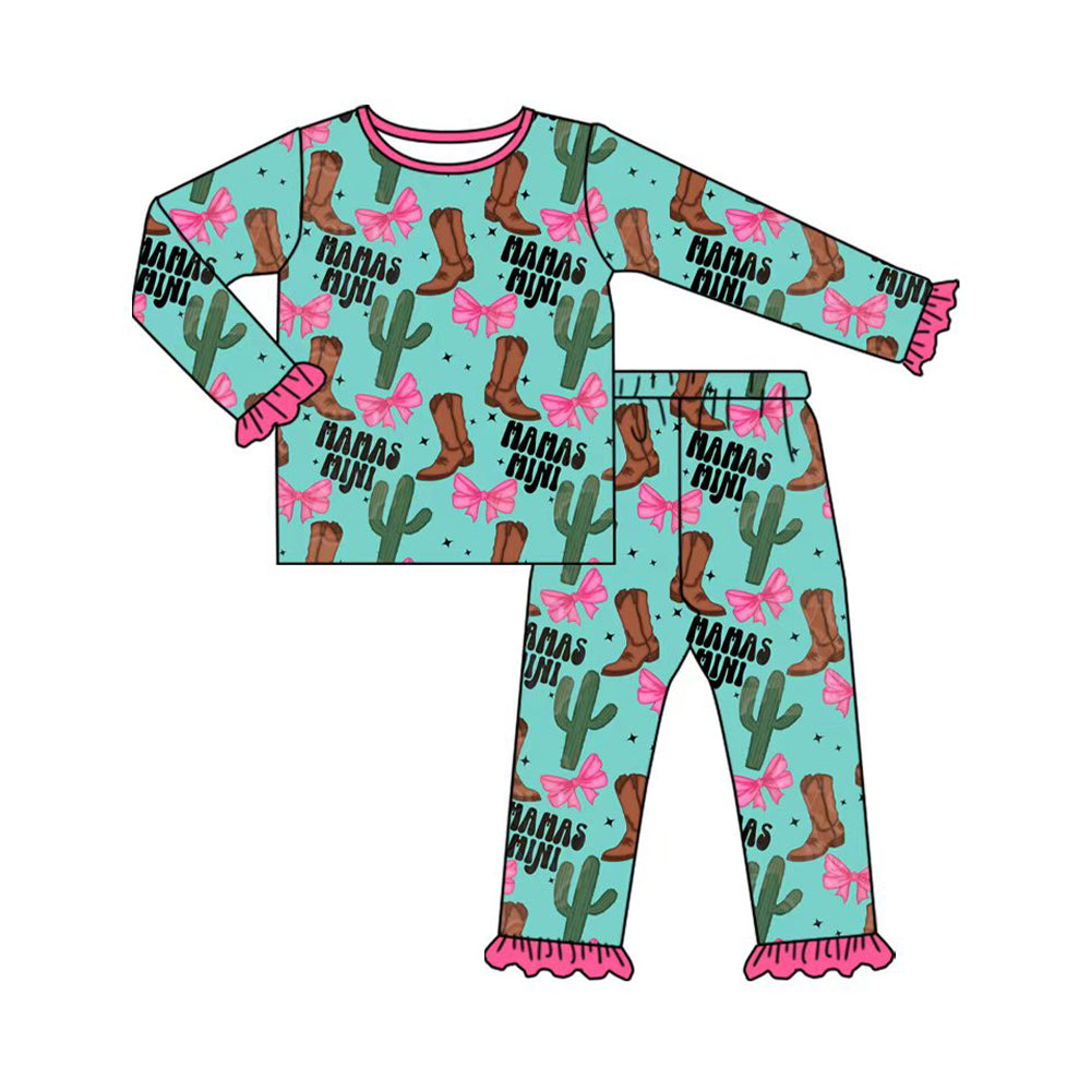 Preorder (moq 20)Baby Girls Bamboo Western Cacuts Boots Top Pants Pajamas Sets