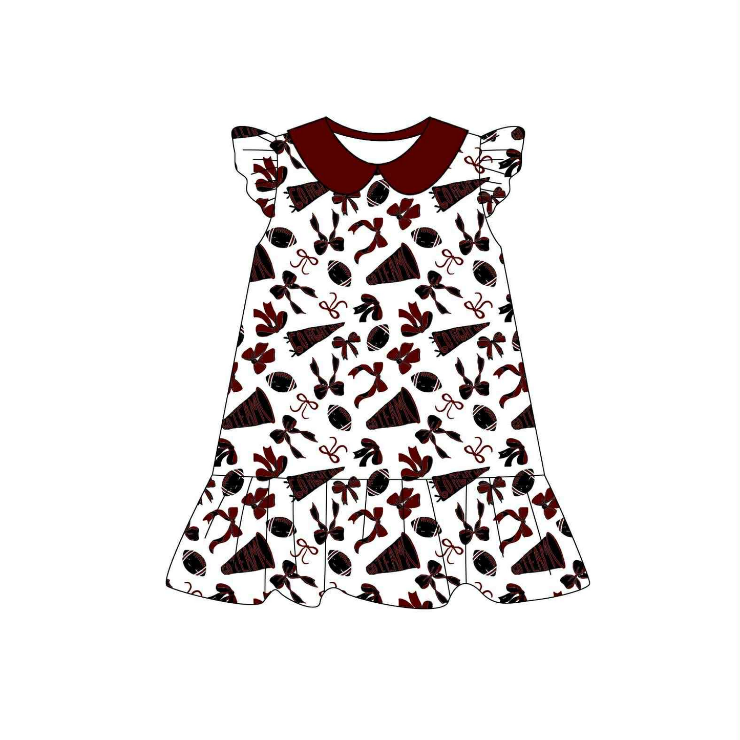 Preorder (moq 5)Baby Girls Gamecocks flutter sleeve Team Knee Length Dresses