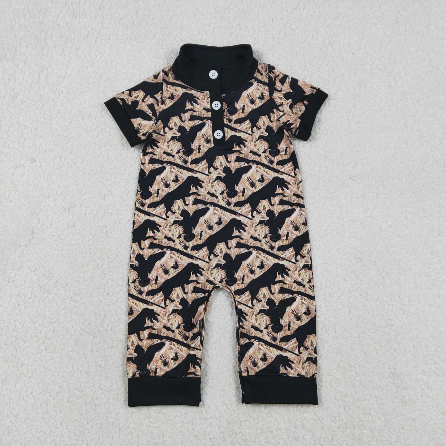 Baby Boys Southern Hunting Dog Ducks Camo Button Rompers
