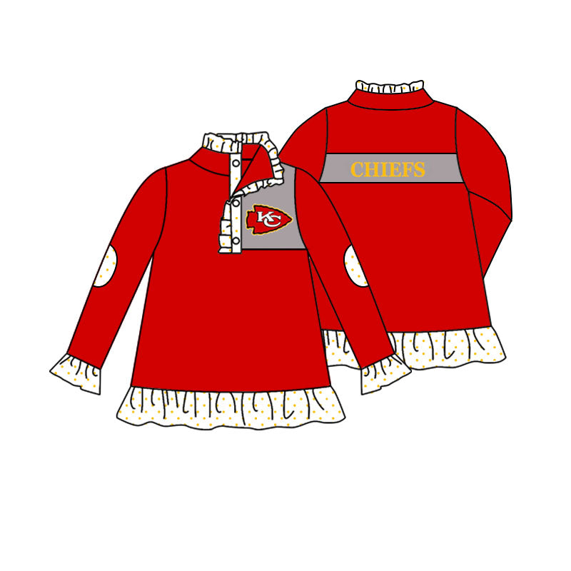 Preorder moq 5 Baby Girls Chiefs Red Zip Pullovers Tops