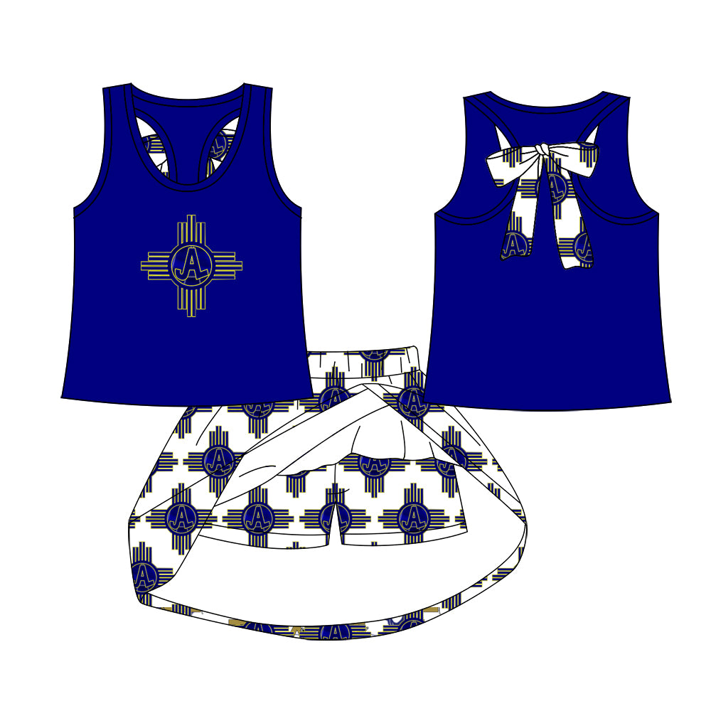 Preorder (moq 5)Baby Girls Blue JAL team Top Skirt Skort Sets
