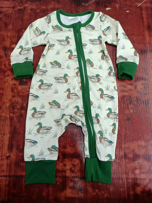 Preorder moq 5 Baby Boys Long Sleeves Ducks Plaid Zipper Rompers