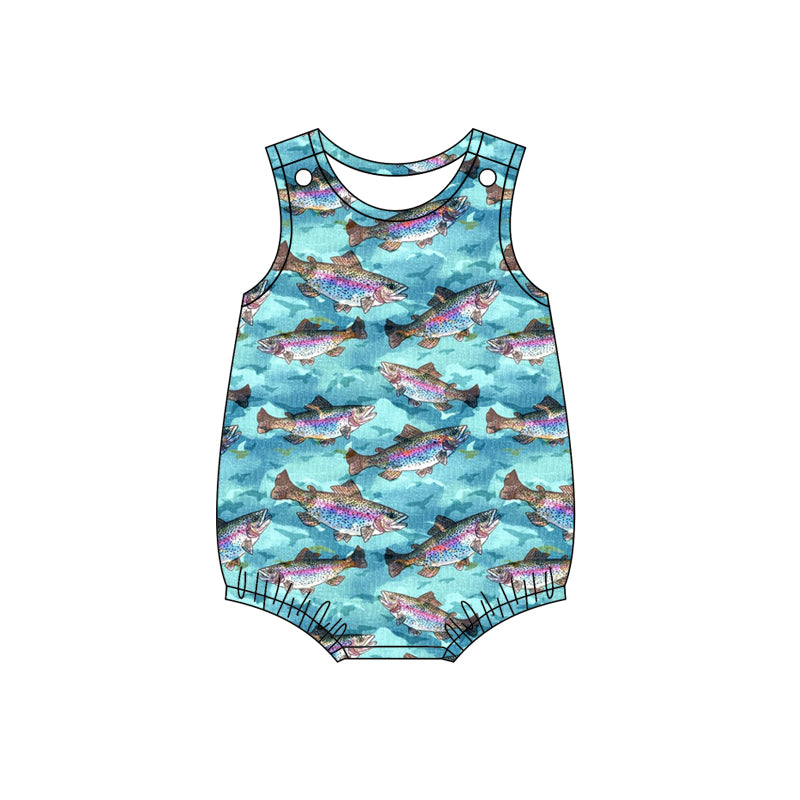 Baby Boys Blue Fishing Sleeveless Rompers preorder(moq 5)