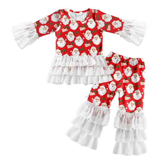 Baby Girls Christmas Santa Ruffle Top Pants Clothes Sets preorder(MOQ 5)