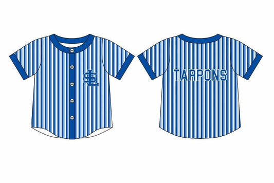 Preorder (moq 5)Baby Boys Blue Stripe Button SL Team T-shirts Top