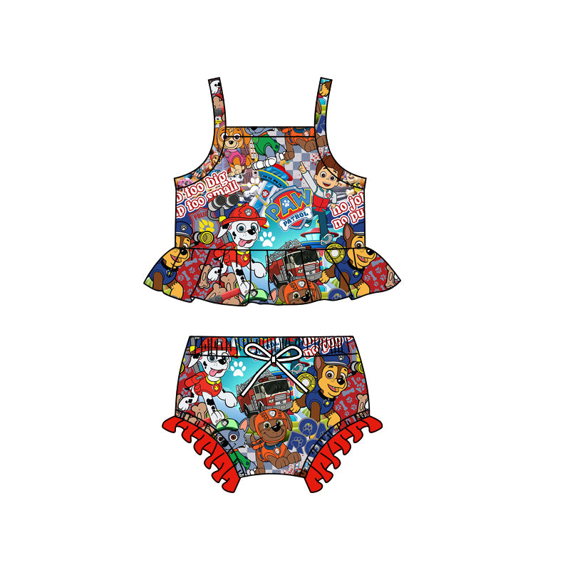 Preorder (moq 5)Baby Girls Cartoon Dogs Straps Top Two Pieces Swimsuits