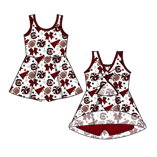 Preorder (moq 5)Baby Girls Sleeveless Bows Stars Footballs Team Shorts Knee Length Dress