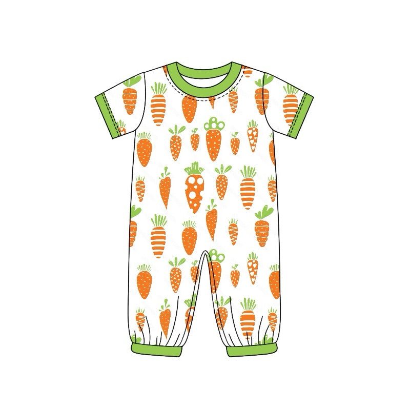 Baby Boys Easter Carrots Orange Ruffle Short Sleeve Rompers preorder(moq 5)