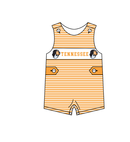 Preorder (moq 5)Baby Boys Sleeveless Orange Stripe Tennessee Team Rompers