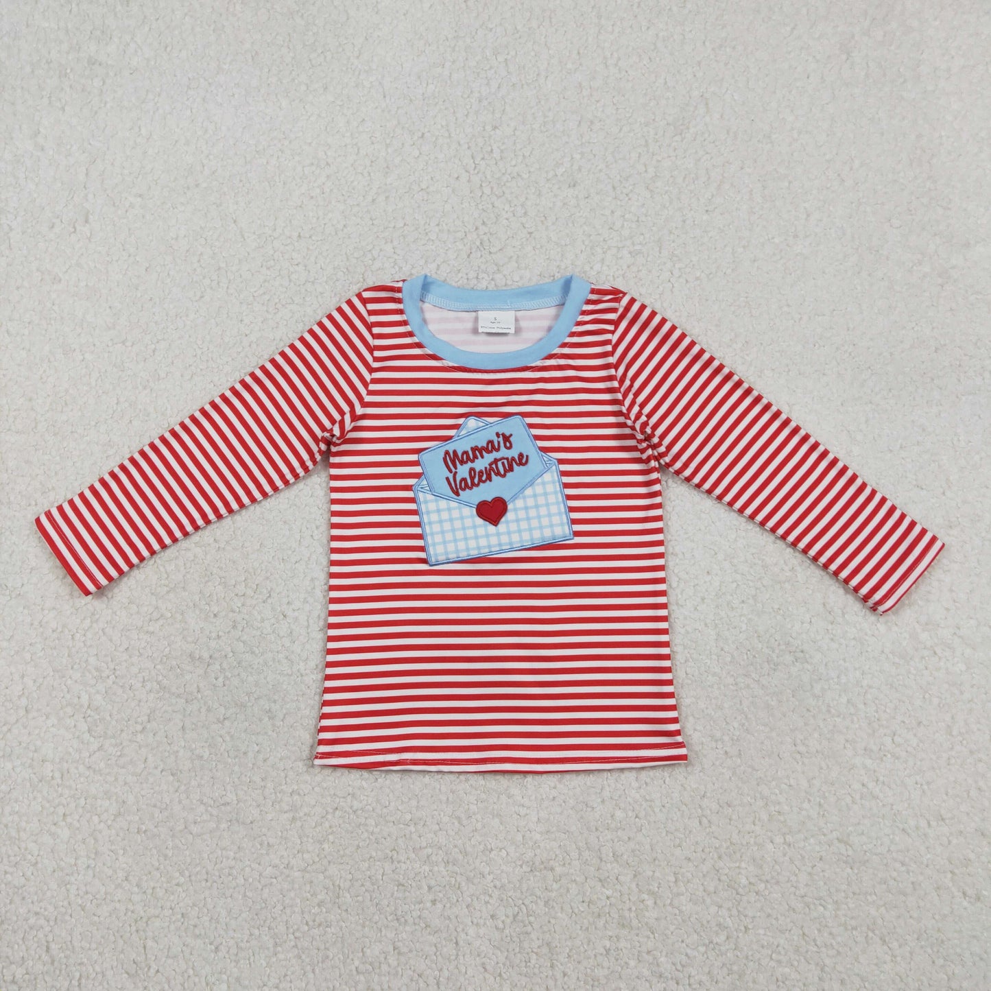 Embroidery Heart Mama's Letters Baby Boys Red Stripe Valentines T-shirts Top