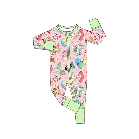 Baby Infant Girls Pink Toy Animals Zip Rompers preorder