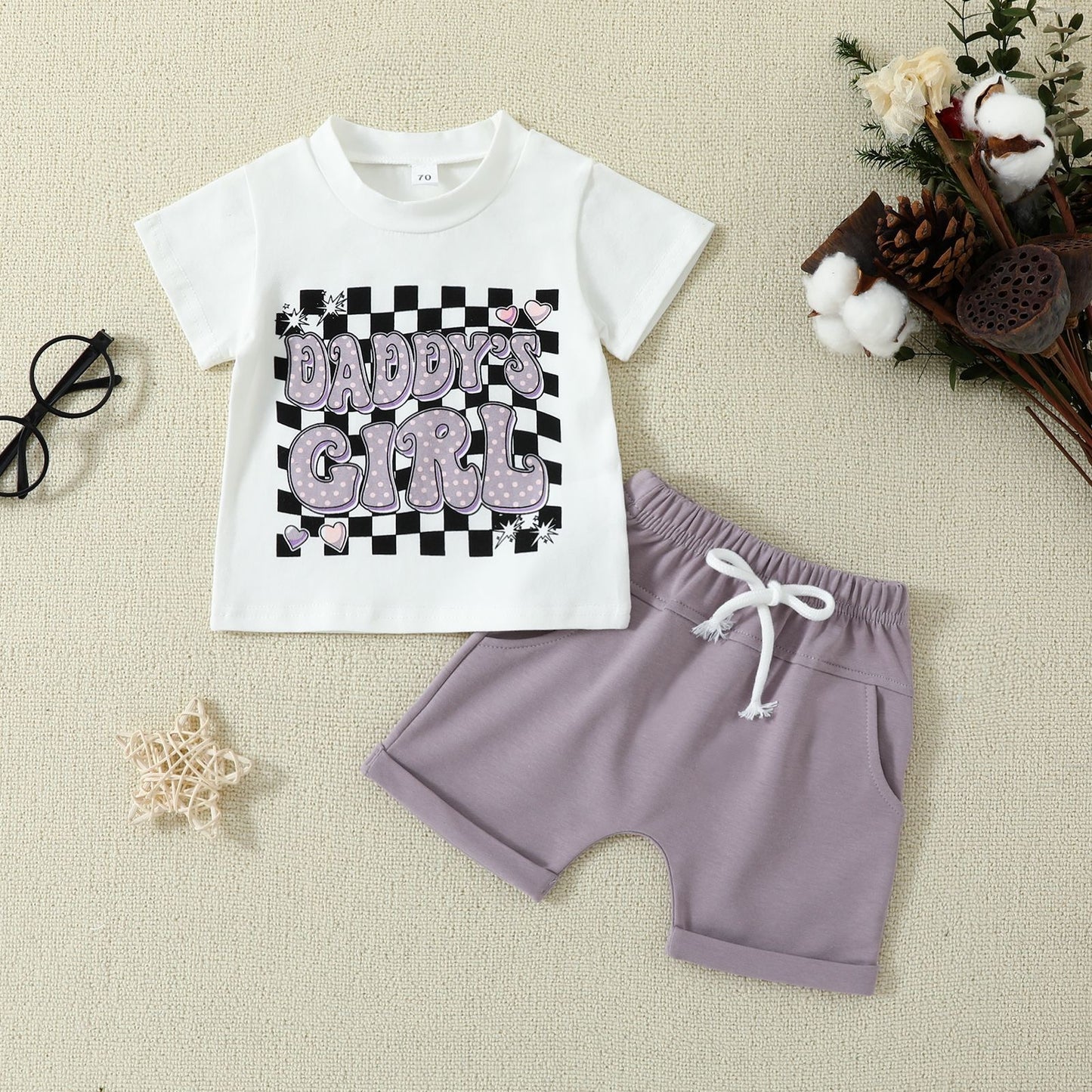 Baby Girls Daddy's Girl Tee Shirt Grey Shorts Clothes Sets preorder (moq 5)