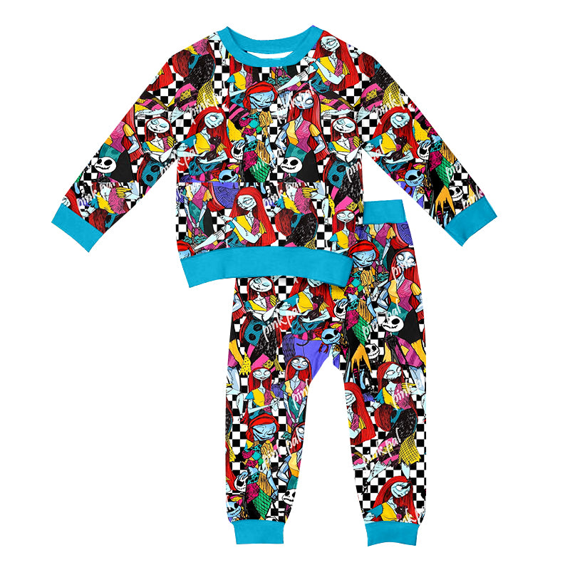 Baby Girls Halloween Blue Nightmare Top Pants Pajamas Clothes Sets Preorder(moq 5)